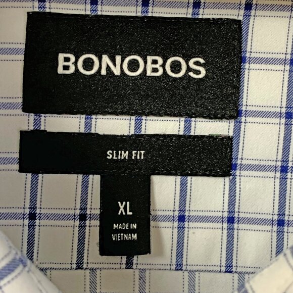 Bonobos Slim Fit White Navy Windowpane Long Sleeve Button Down Shirt - Picture 3 of 11